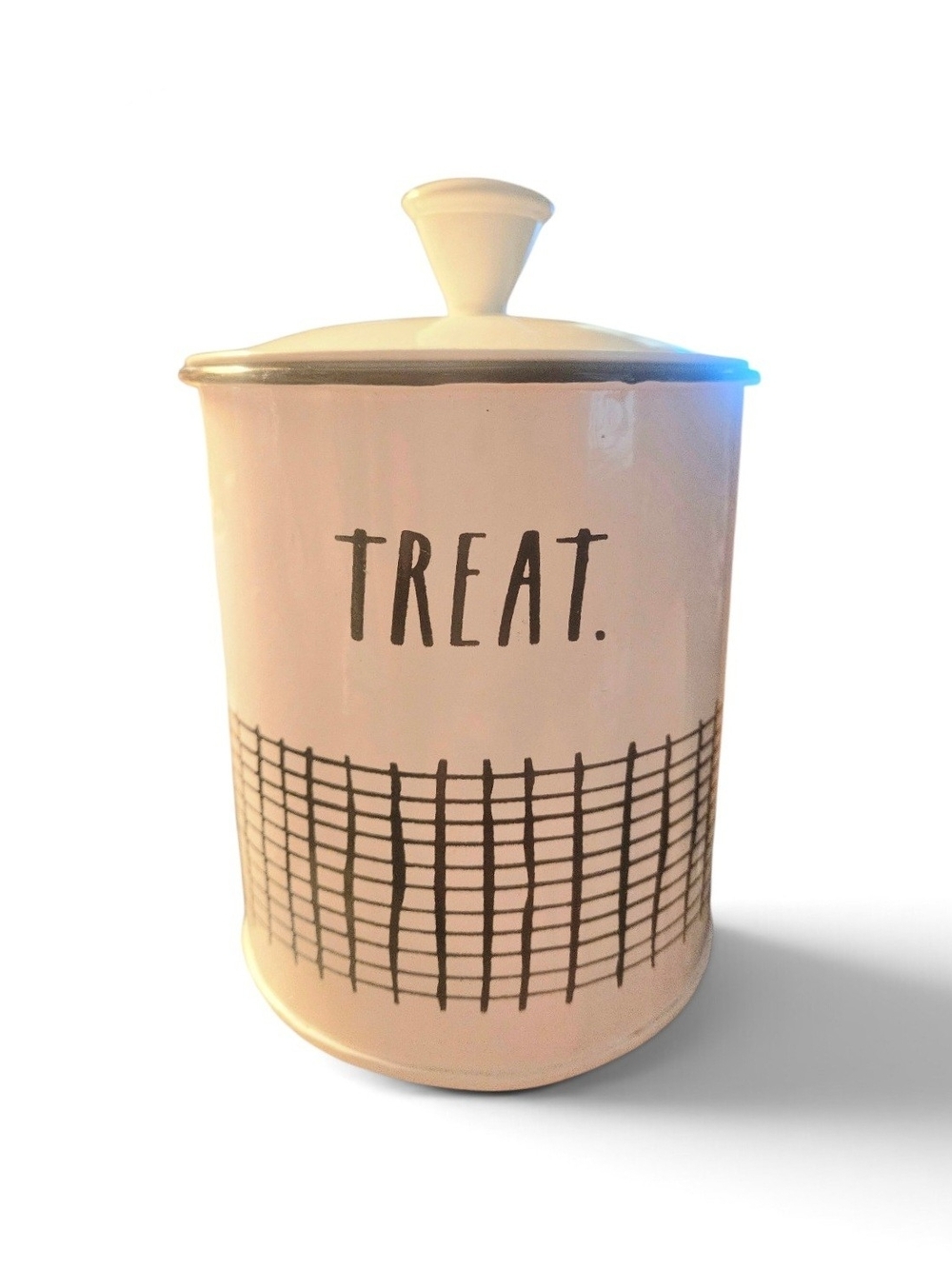 Rae Dunn TREAT Enamel Dog Treat Canister with Lid Or  Farmhouse Storage Jar 7"